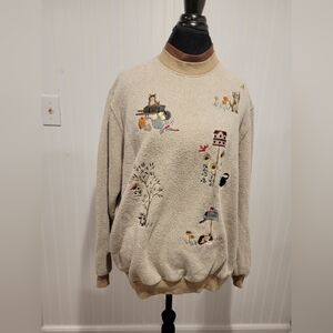 Vintage 90s BonWorth Cat & Garden Embroidered Sweatshirt | Grannycore XL